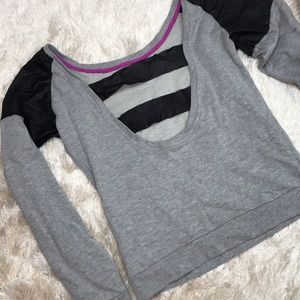 Cutout back faux leather crew neck
